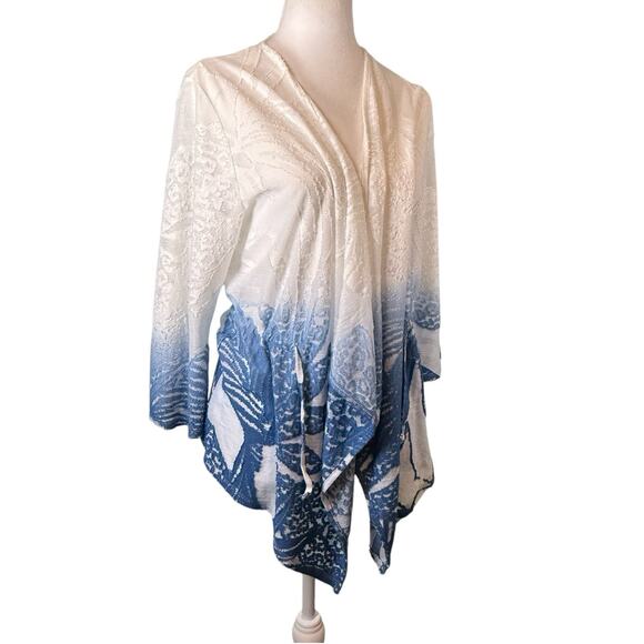 Chicos Coastal Beachy Dip Dye Cardigan Womens SIZE 1 Medium Open Cinched Waist - Picture 12 of 12